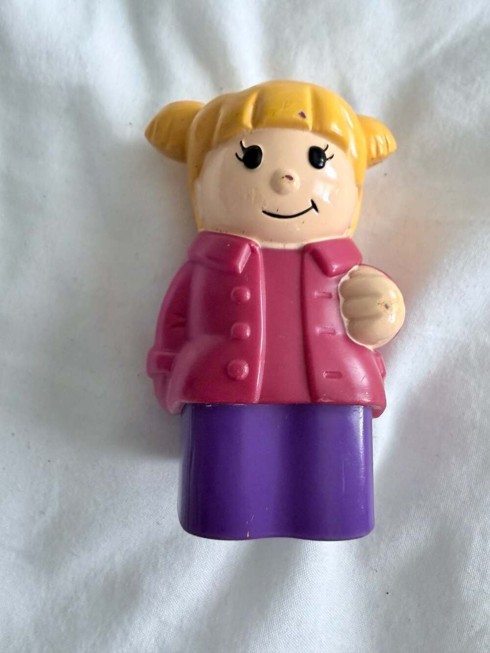 Mega Bloks First Builders Blonde Girl 3 inch Figure with Pink Coat and Purple Pa